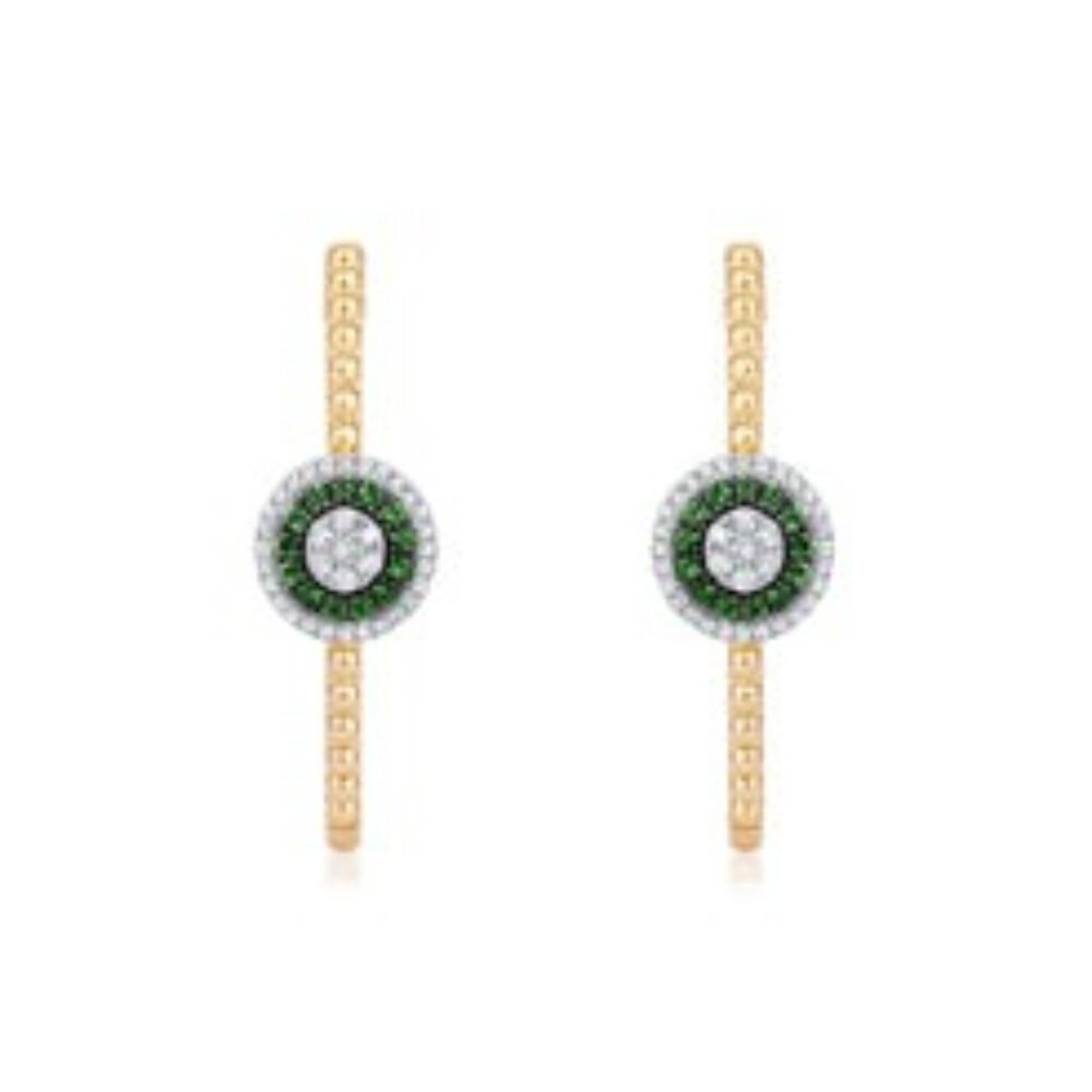 96 Diamond Sapphire 14K (or 18k upon request) Yellow Gold Hoops Earrings